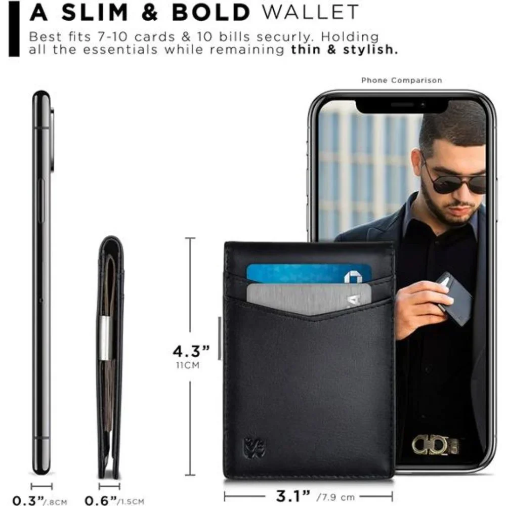 Mens Wallets slim Front Pocket RFID Blocking Card Holder Minimalist Mini Bifold
